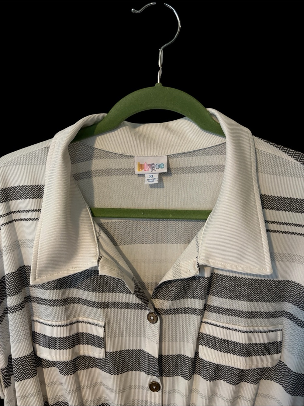 LuLaRoe Striped Button-Front Tunic Dress in Cream & Black - Picture 3 of 5